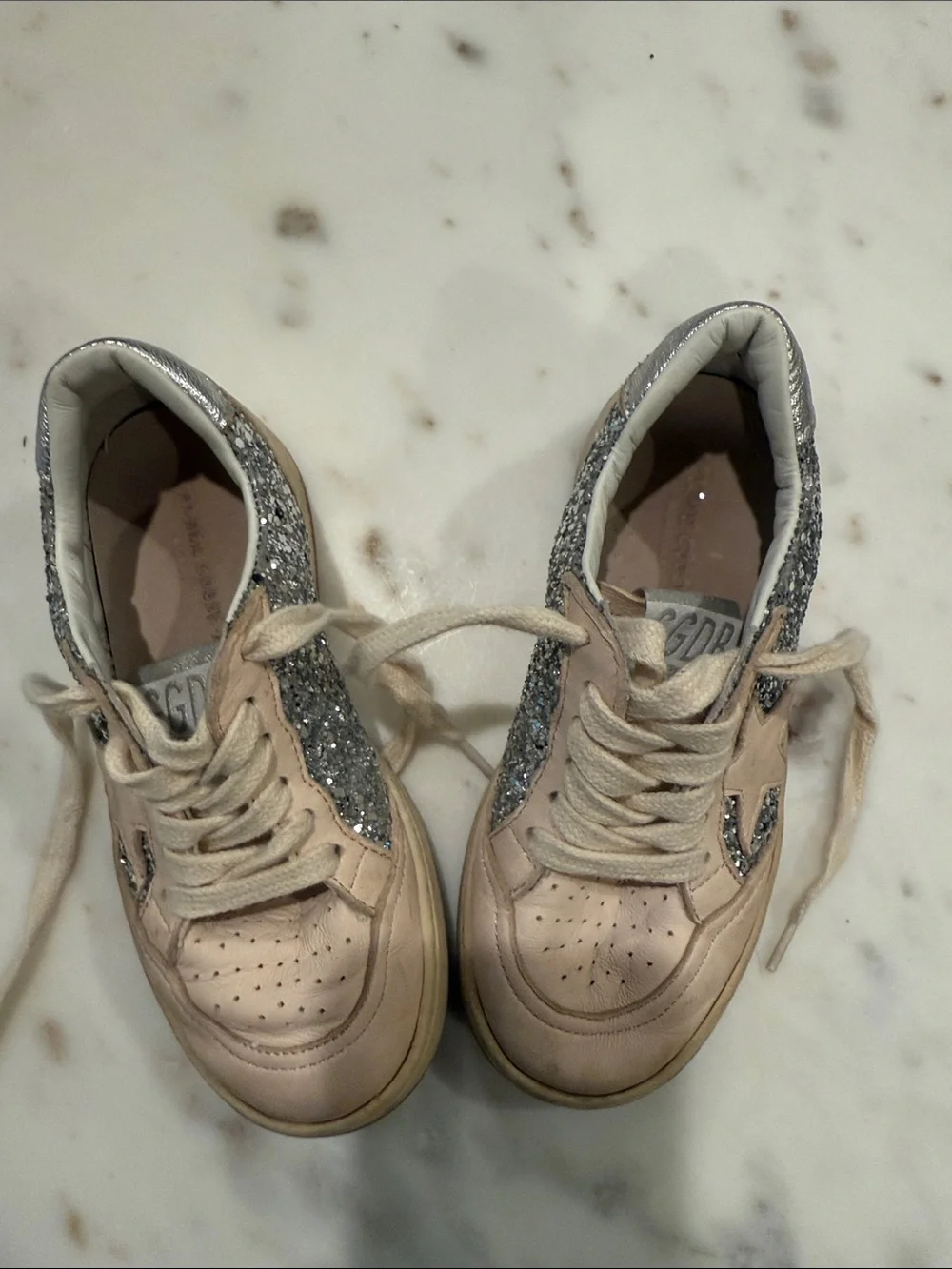 Golden Goose Kids Beige and Silver Glitter-Trim Sneakers